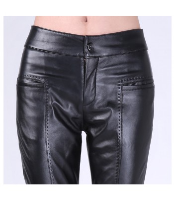 Women Michael Hoban Mid Waist Pant Genuine Leather Metal Pencil Pant